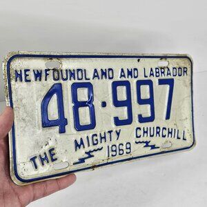 Vintage 1969 Newfoundland Labrador License Plate The Mighty Churchill 48-997...